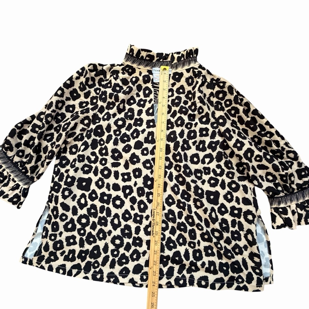 Gretchen Scott tan black leopard animal print safari button front top Medium - Picture 4 of 10